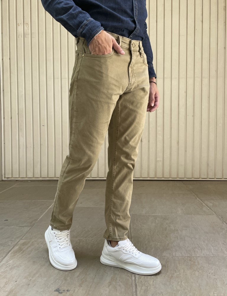 Ανδρικό μπεζ Loose τζιν καπαρντίνα πεντάτσεπο με φερμουάρρ GB5628 φωτογραφία